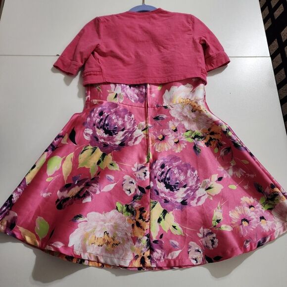Girls Elegant Floral Magenta Pleated Formal Dress Cardigan & Headband Set Size 6 - Picture 6 of 16